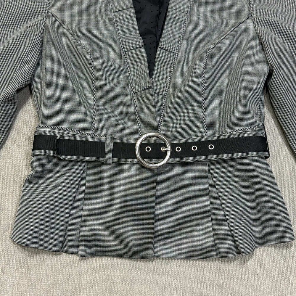 Grey Ruffle Belted Blazer - Picture 3 of 11